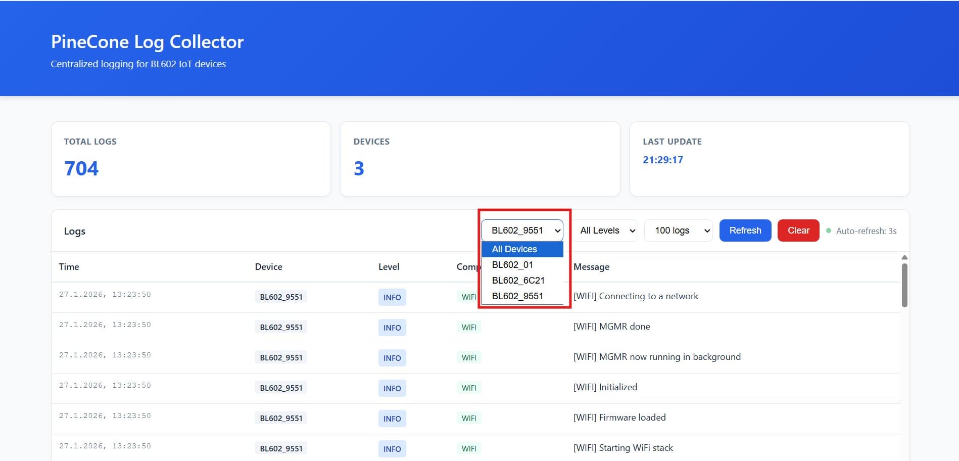 IoT Log Aggregation screenshot